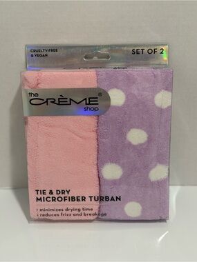 The Crème Shop Tie & Dry Microfiber Turban Set of 2 NEW